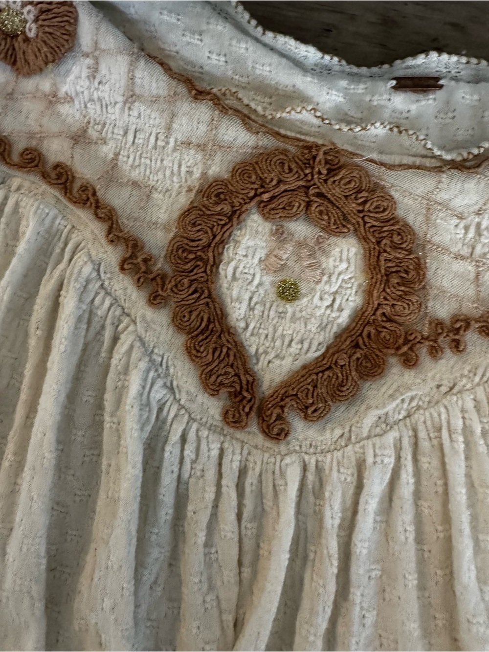 Free People Cream Long Sleeve Peasant Top with Tan Crochet Accents - Picture 7 of 9